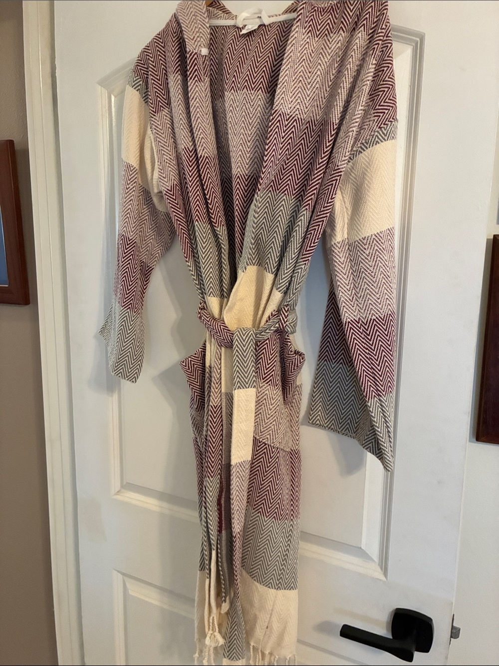 Women's Long Hooded Open Cotton Robe - Cream, Burgundy, Gray - S (runs big)